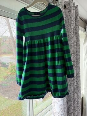 GAP Girls Green and Navy Blue Striped Long Sleeve Dress